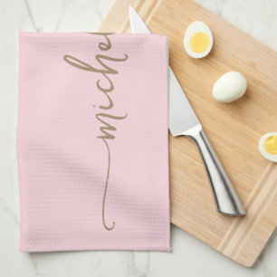 Paño De Cocina Nombre con Monograma Rosa Rubio Letra Caligrafía D