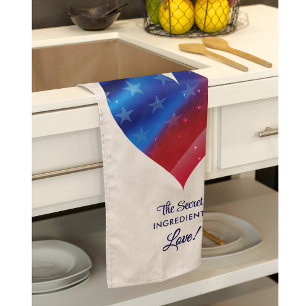 Paño De Cocina Nombre Corazón con Patrón Patriótico Colorido y