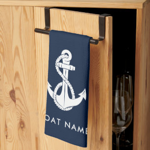 Paño De Cocina Nombre de barco ancla náutica azul marino personal