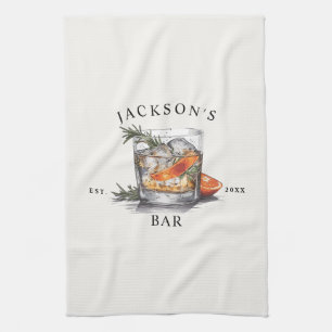 Paño De Cocina Nombre de Cóctel de Whisky con Estilo y Año Bar en