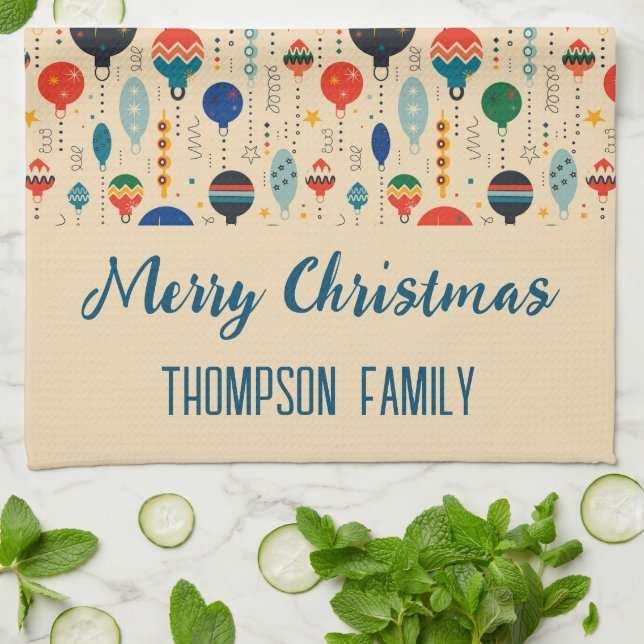 Paño De Cocina Nombre de familia adorable retro adornos tradicion (Doblado)