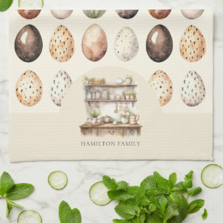 Paño De Cocina Nombre de familia de cocina vintage crema y marrón
