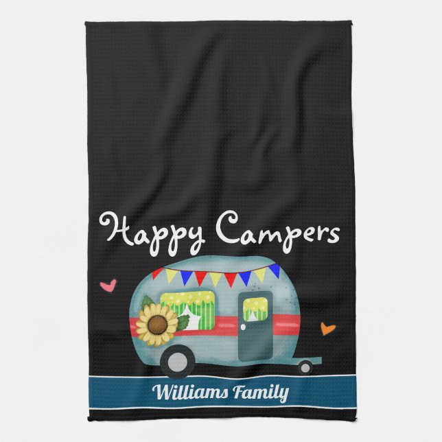 Paño De Cocina Nombre de familia de los Campers felices (Vertical)