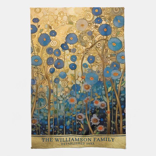 Paño De Cocina Nombre de familia Gold Floral Klimt Style Art (Vertical)