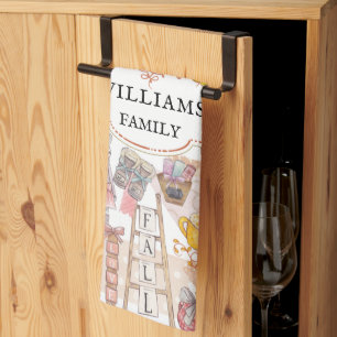 Paño De Cocina Nombre de familia personalizado acuarela otoñal