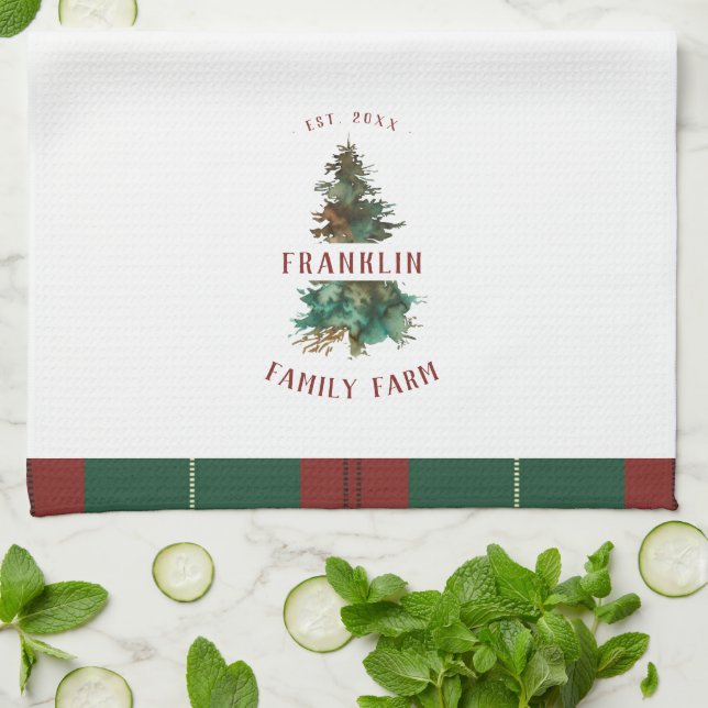Paño De Cocina Nombre de familia personalizado del árbol de Navid (Doblado)