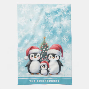 Paño De Cocina Nombre de familia Pingüinos Cute Pingüinos Navidad
