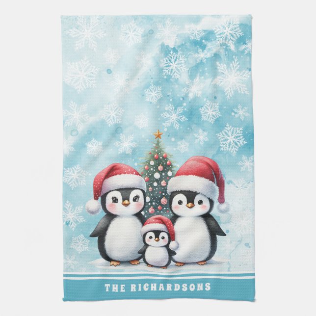 Paño De Cocina Nombre de familia Pingüinos Cute Pingüinos Navidad (Vertical)