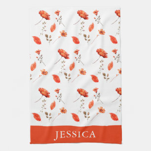 Paño De Cocina Nombre de flor silvestre acuarela naranja