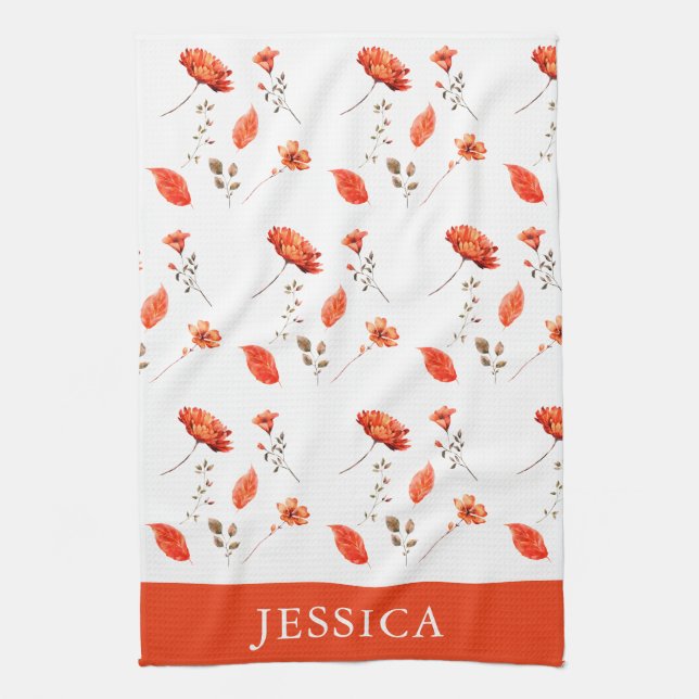 Paño De Cocina Nombre de flor silvestre acuarela naranja (Vertical)