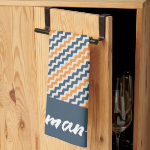 Paño De Cocina Nombre de gris de naranja geométrico vintage