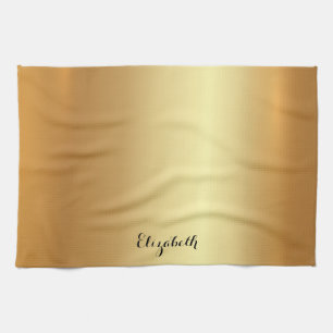 Paño De Cocina Nombre de guión de caligrafía negro y dorado elega