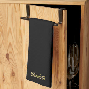 Paño De Cocina Nombre de guión escrito a mano elegante negro y do