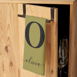 Paño De Cocina Nombre De Guión Monograma Oro Personalizado Y Negr