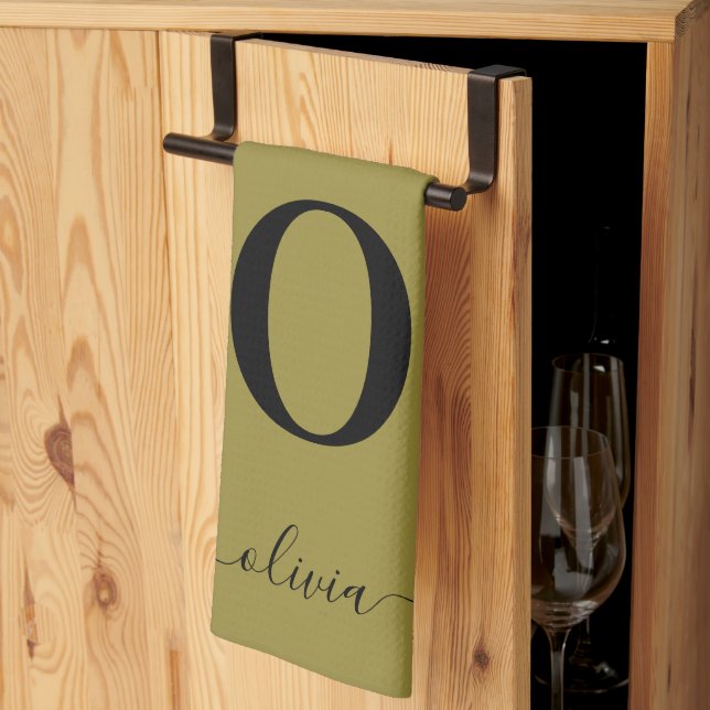 Paño De Cocina Nombre De Guión Monograma Oro Personalizado Y Negr (Pliegue de tercios)