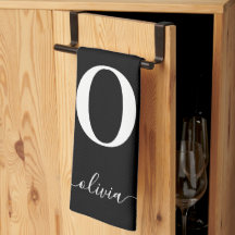 Nombre De Guión Monograma Personalizado Blanco Y N