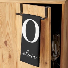 Paño De Cocina Nombre De Guión Monograma Personalizado Blanco Y N