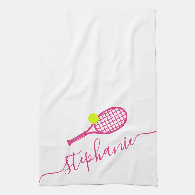 Paño De Cocina Nombre de guión rosado personalizado del tenis (Vertical)