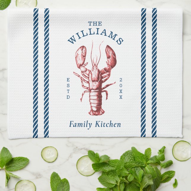 Paño De Cocina Nombre de la familia Coastal Lobster Beach House (Doblado)