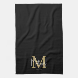 Paño De Cocina Nombre de la familia Gold Black White Monogram
