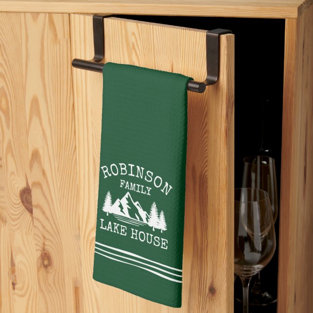 Paño De Cocina Nombre de la familia Lake House Trees Forest Green (Pliegue de tercios)