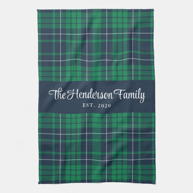 Paño De Cocina Nombre de la familia Rustic Green Blue Plaid (Vertical)