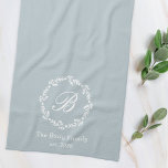Paño De Cocina Nombre de la familia Wreath de invierno Monograma<br><div class="desc">Toalla de mano de cocina de diseño personalizado con monograma personalizado rodeado de flores botánicas blancas de invierno.</div>