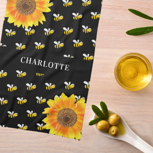 Paño De Cocina Nombre de las abejas girasoles amarillos negros