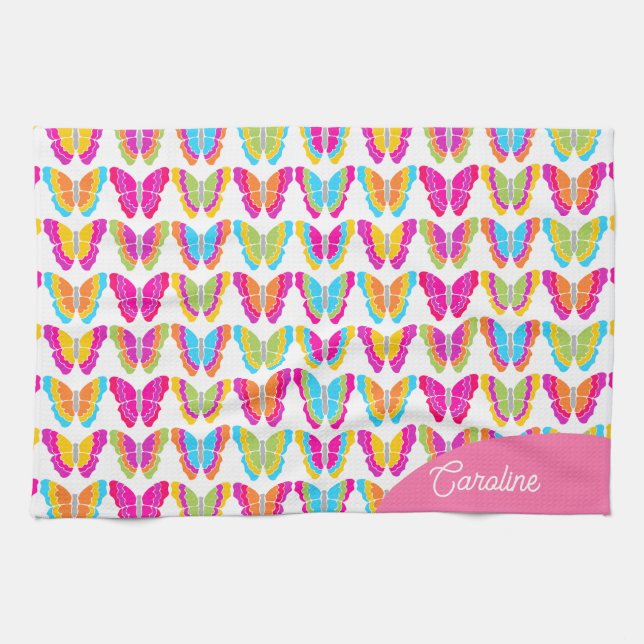 Paño De Cocina Nombre de las mariposas de arcoiris crudas (Horizontal)