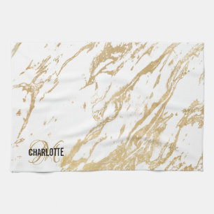 Paño De Cocina Nombre de monograma de mármol dorado blanco modern
