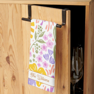 Paño De Cocina Nombre de monograma de patrón floral botánico colo
