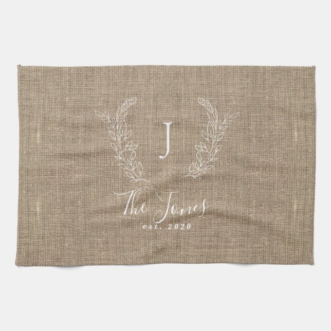 Paño De Cocina Nombre de monograma familiar personalizado rustico (Horizontal)