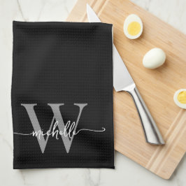 Paño De Cocina Nombre de monograma gris negro elegante moderno en