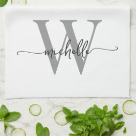 Paño De Cocina Nombre de monograma personalizado gris blanco mode