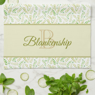 Paño De Cocina Nombre de monograma personalizado Patrón de hoja d