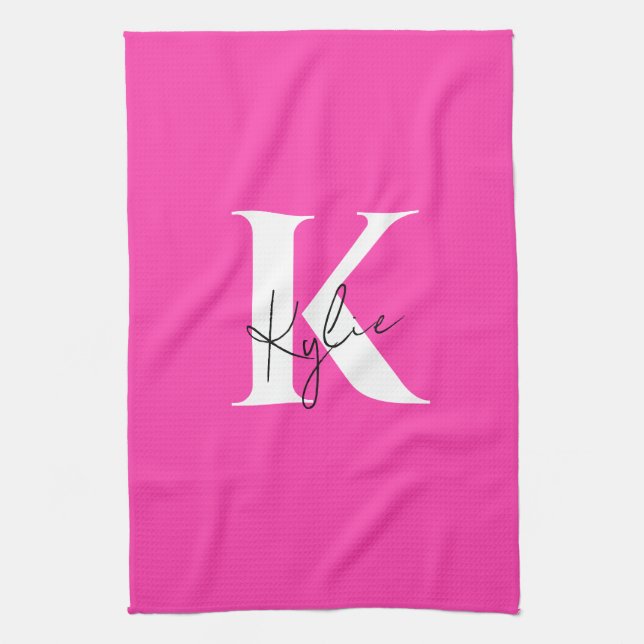 Paño De Cocina Nombre de monograma personalizado vibrante moderno (Vertical)