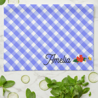 Paño De Cocina Nombre de patrón de flor silvestre azul tartán sim