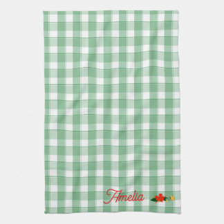 Paño De Cocina Nombre de patrón de flor silvestre simple verde ta