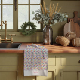 Paño De Cocina Nombre de patrón de flores silvestres simples gris