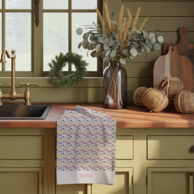 Paño De Cocina Nombre de patrón de flores silvestres simples gris (Subido por el creador)