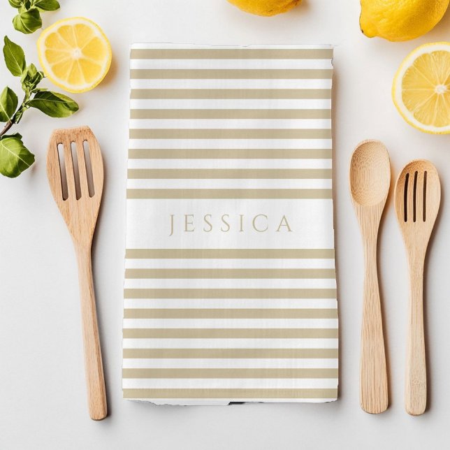 Paño De Cocina Nombre de patrón de rayas beiges modernas (Modern Beige Stripes Patter Name Kitchen Towel)