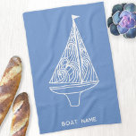 Paño De Cocina Nombre del barco de vela Nautical<br><div class="desc">Añada su propio nombre de barco a este moderno diseño de barco de vela azul y blanco. Perfecto para un barco,  un lago o una casa de playa o para todo aquel que ame la vela.</div>