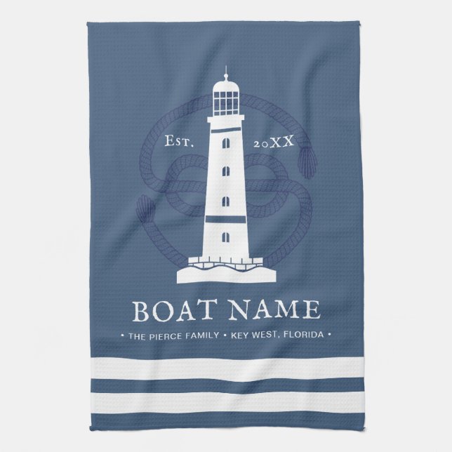 Paño De Cocina Nombre del barco del faro náutico personalizado mo (Vertical)