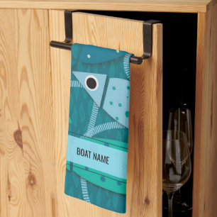 Paño De Cocina Nombre del barco del patrón de pescado náutico