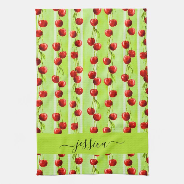 Paño De Cocina Nombre del guión del patrón de cerezas moderno (Vertical)