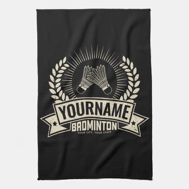 Paño De Cocina Nombre del jugador de Badminton personalizado Racq (Vertical)