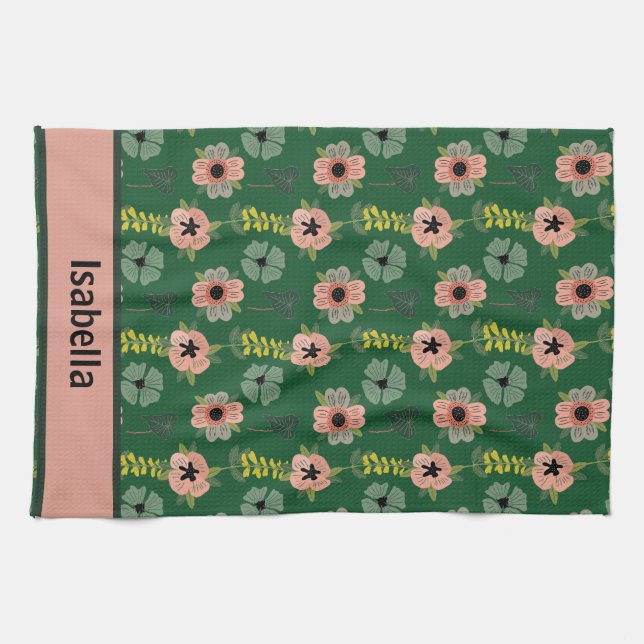 Paño De Cocina Nombre del patrón botánico de las flores blancas d (Horizontal)