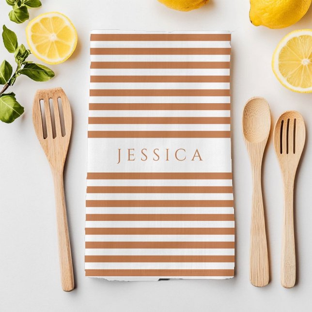 Paño De Cocina Nombre del patrón de franjas de terracota (Terracotta Stripes Pattern Name Kitchen Towel)