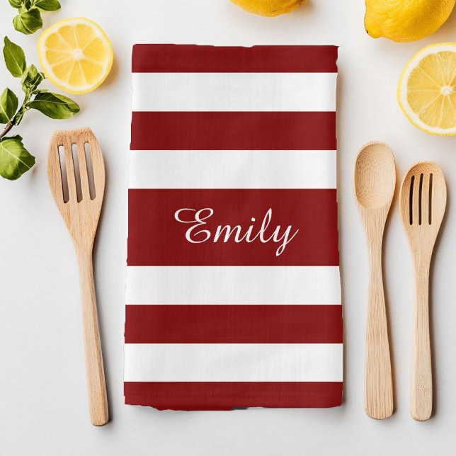 Paño De Cocina Nombre del patrón de franjas rojas y blancas Impri (Red And White Stripes Pattern Name Print Towel)
