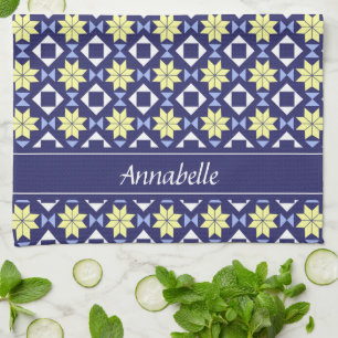 Paño De Cocina Nombre del patrón de mosaico azul amarillo mediter